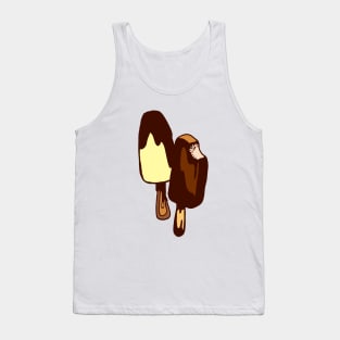 Two chocolate-coated blocks of ice cream on stick. Tank Top